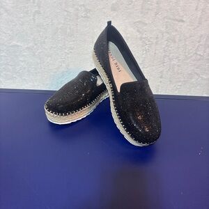 Gianni Bini Black Sparkle Bling Rhinestone Platform Espadrilles Slip On Shoes 11